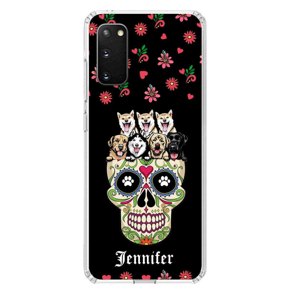 Custom Personalized Sugar Skull Pets Phone Case - Gift for Dog/Cat Lovers - Up to 7 Pets