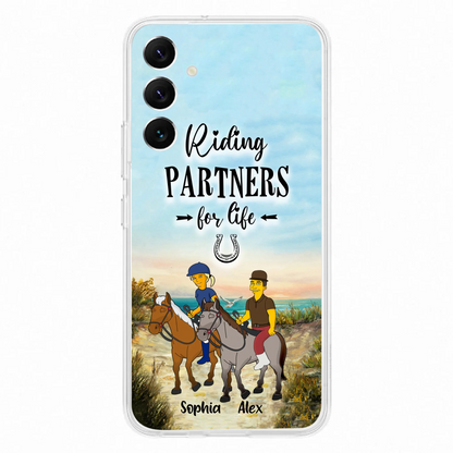 Custom Personalized Horseback Riding Cartoon Portrait From Photo Phone Case - Gift Idea For Couple/ Riding Lover - Case For iPhone And Samsung