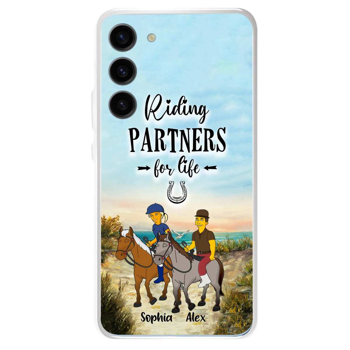 Custom Personalized Horseback Riding Cartoon Portrait From Photo Phone Case - Gift Idea For Couple/ Riding Lover - Case For iPhone And Samsung