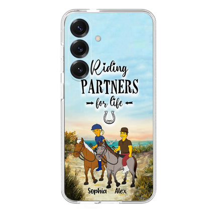 Custom Personalized Horseback Riding Cartoon Portrait From Photo Phone Case - Gift Idea For Couple/ Riding Lover - Case For iPhone And Samsung