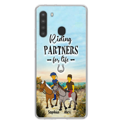 Custom Personalized Horseback Riding Cartoon Portrait From Photo Phone Case - Gift Idea For Couple/ Riding Lover - Case For iPhone And Samsung