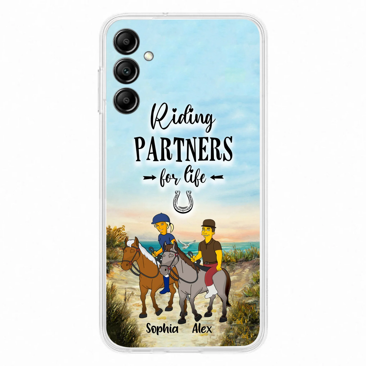 Custom Personalized Horseback Riding Cartoon Portrait From Photo Phone Case - Gift Idea For Couple/ Riding Lover - Case For iPhone And Samsung