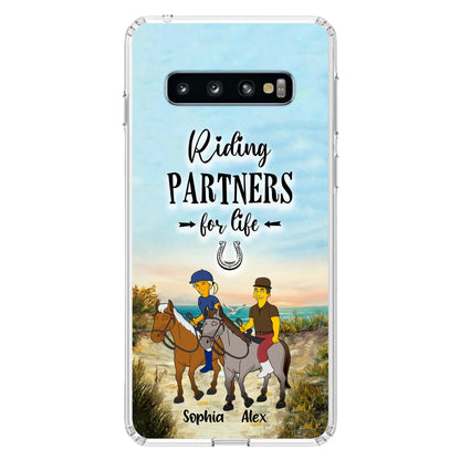 Custom Personalized Horseback Riding Cartoon Portrait From Photo Phone Case - Gift Idea For Couple/ Riding Lover - Case For iPhone And Samsung