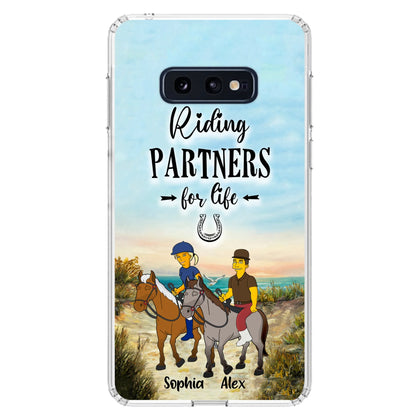 Custom Personalized Horseback Riding Cartoon Portrait From Photo Phone Case - Gift Idea For Couple/ Riding Lover - Case For iPhone And Samsung