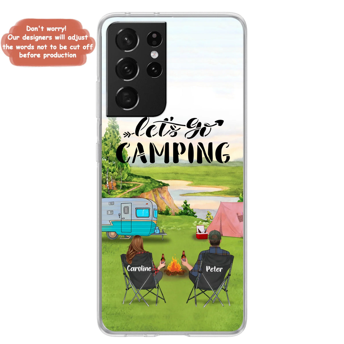 Custom Personalized Camping Phone Case - Couple With Upto 3 Kids And 4 Pets - Gift Idea For Camping Lover - Let's Go Camping - Case For iPhone And Samsung