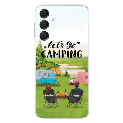 Custom Personalized Camping Phone Case - Couple With Upto 3 Kids And 4 Pets - Gift Idea For Camping Lover - Let's Go Camping - Case For iPhone And Samsung