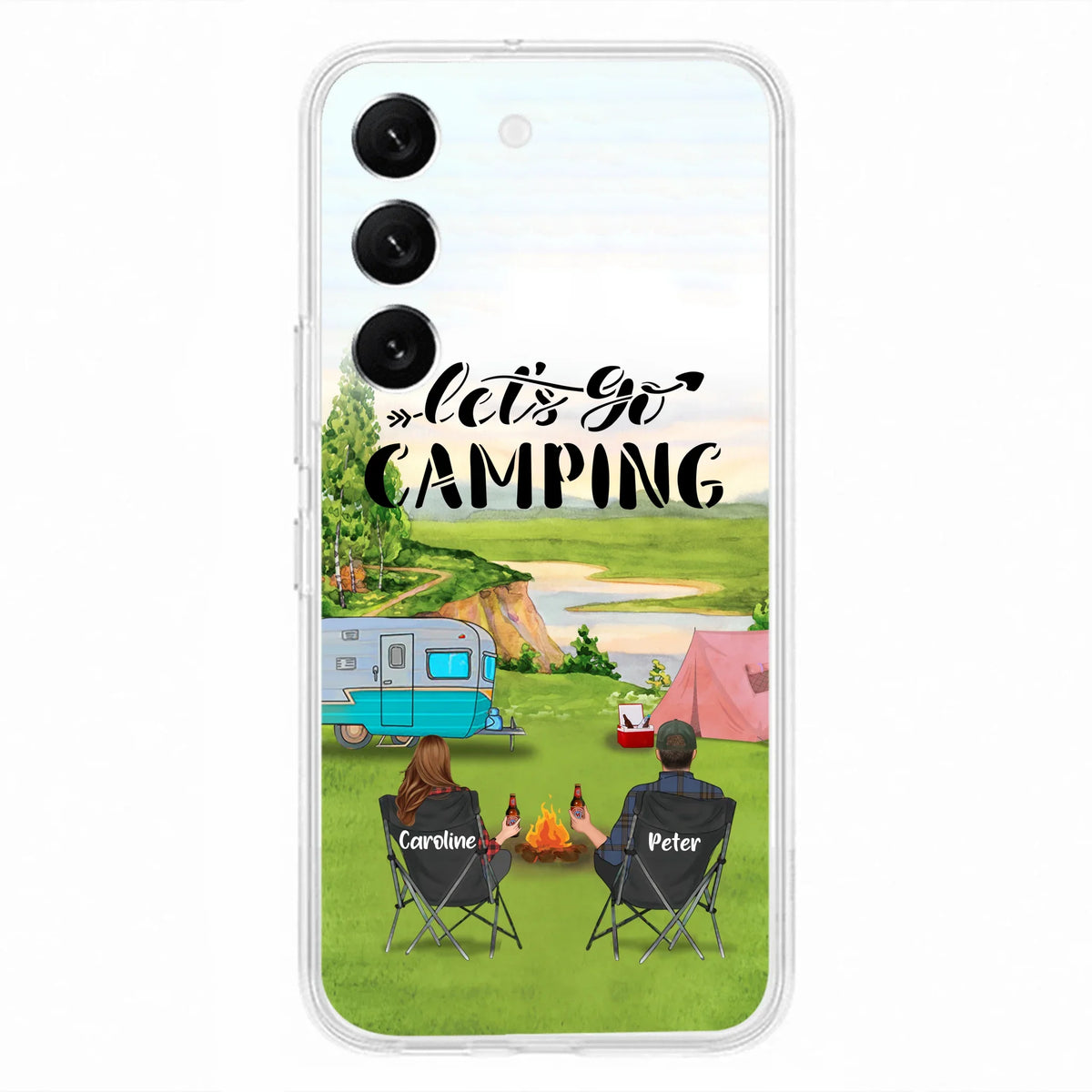 Custom Personalized Camping Phone Case - Couple With Upto 3 Kids And 4 Pets - Gift Idea For Camping Lover - Let's Go Camping - Case For iPhone And Samsung