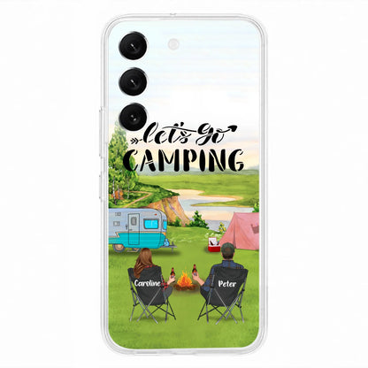 Custom Personalized Camping Phone Case - Couple With Upto 3 Kids And 4 Pets - Gift Idea For Camping Lover - Let's Go Camping - Case For iPhone And Samsung