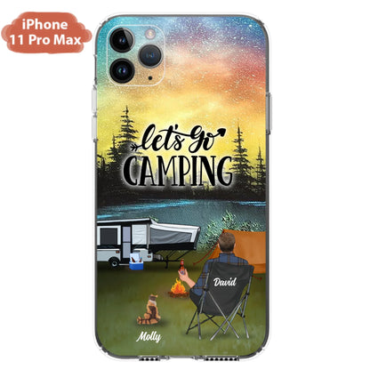Custom Personalized Night Camping Phone Case - Solo/ Couple With Upto 6 Pets - Gift For Camping Lover - Let's Go Camping - Case For iPhone And Samsung