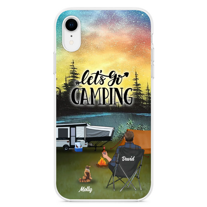 Custom Personalized Night Camping Phone Case - Solo/ Couple With Upto 6 Pets - Gift For Camping Lover - Let's Go Camping - Case For iPhone And Samsung
