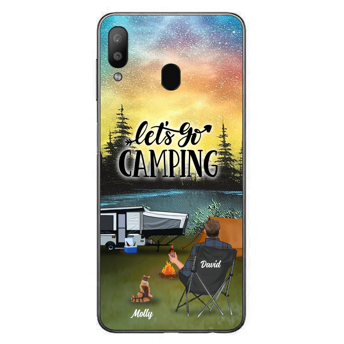 Custom Personalized Night Camping Phone Case - Solo/ Couple With Upto 6 Pets - Gift For Camping Lover - Let's Go Camping - Case For iPhone And Samsung
