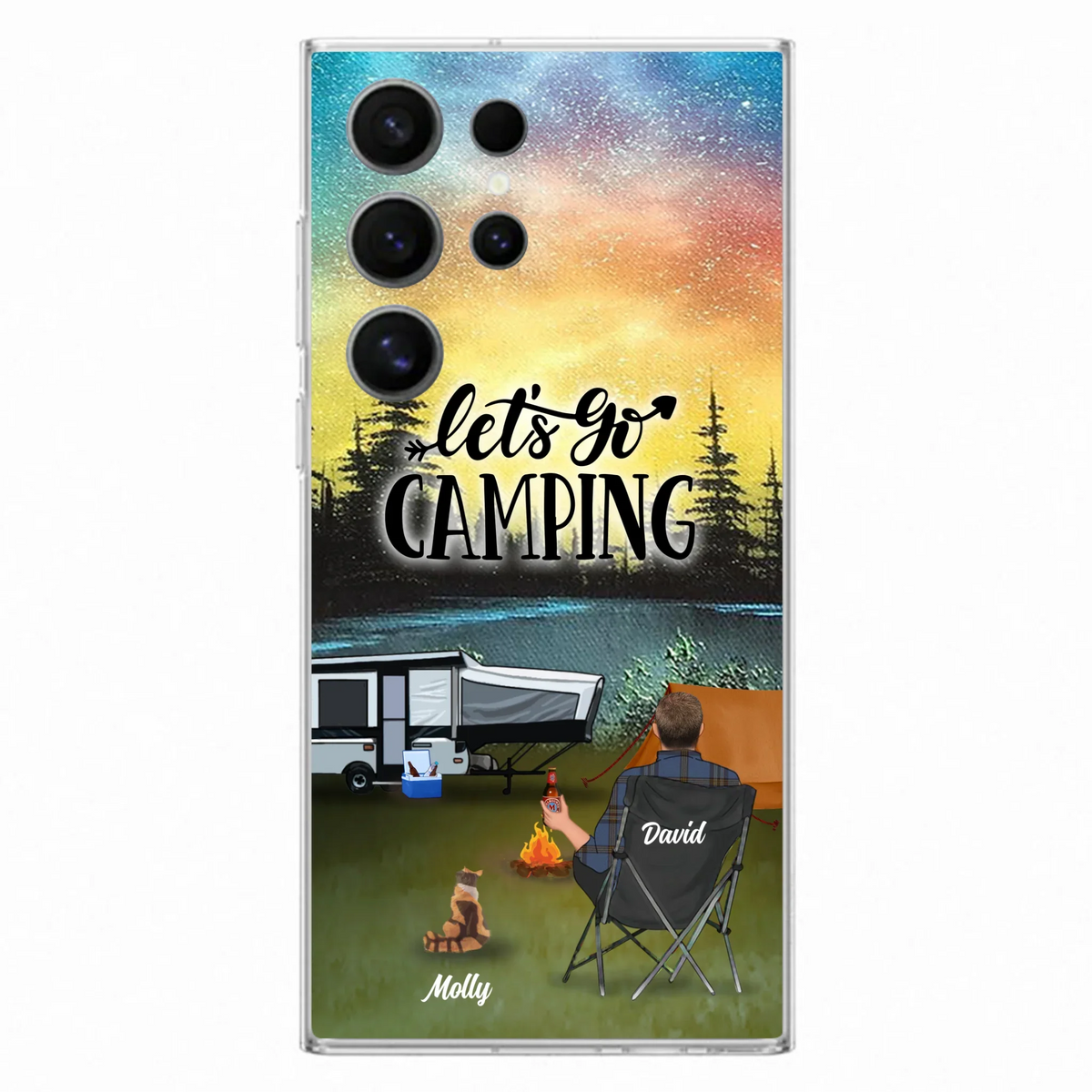 Custom Personalized Night Camping Phone Case - Solo/ Couple With Upto 6 Pets - Gift For Camping Lover - Let's Go Camping - Case For iPhone And Samsung
