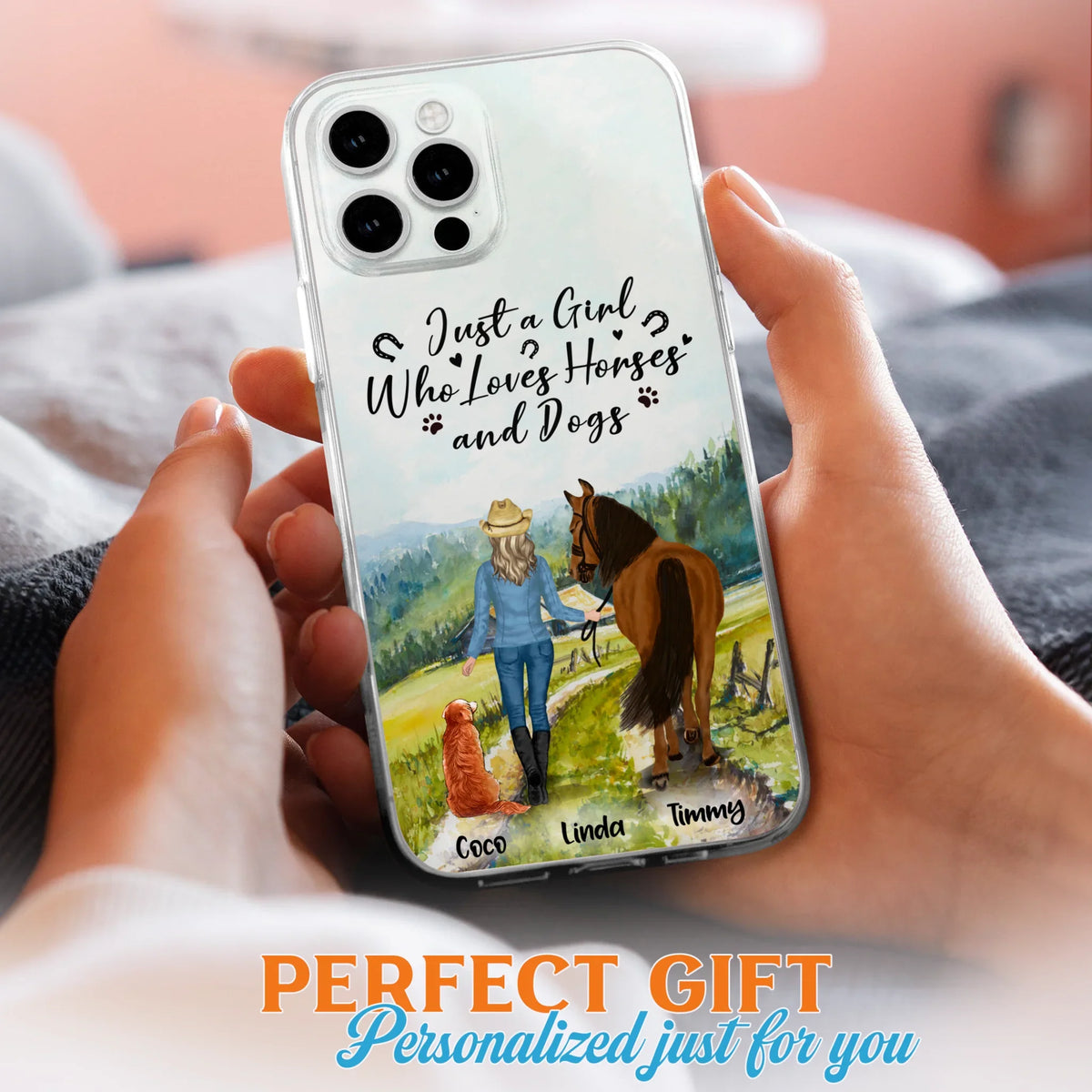 Personalized Horse And Dog Phone Case - Man/Woman/Girl/Boy With Upto 2 Horses And 4 Dogs - Gift For Horse/Dog Lover - Case For iPhone And Samsung