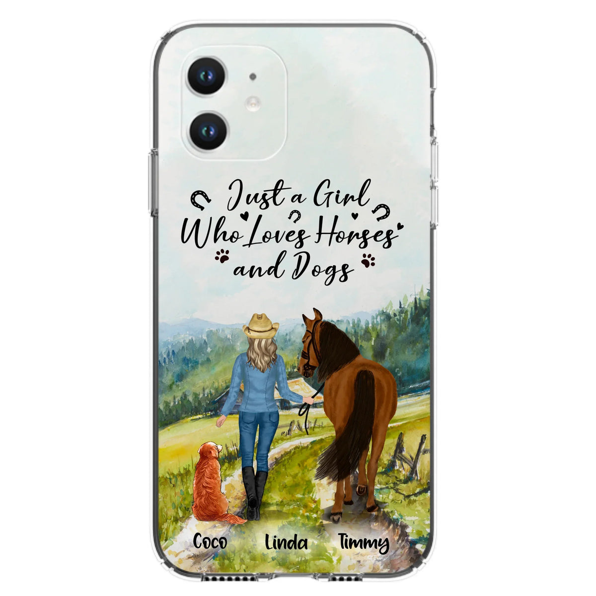 Personalized Horse And Dog Phone Case - Man/Woman/Girl/Boy With Upto 2 Horses And 4 Dogs - Gift For Horse/Dog Lover - Case For iPhone And Samsung