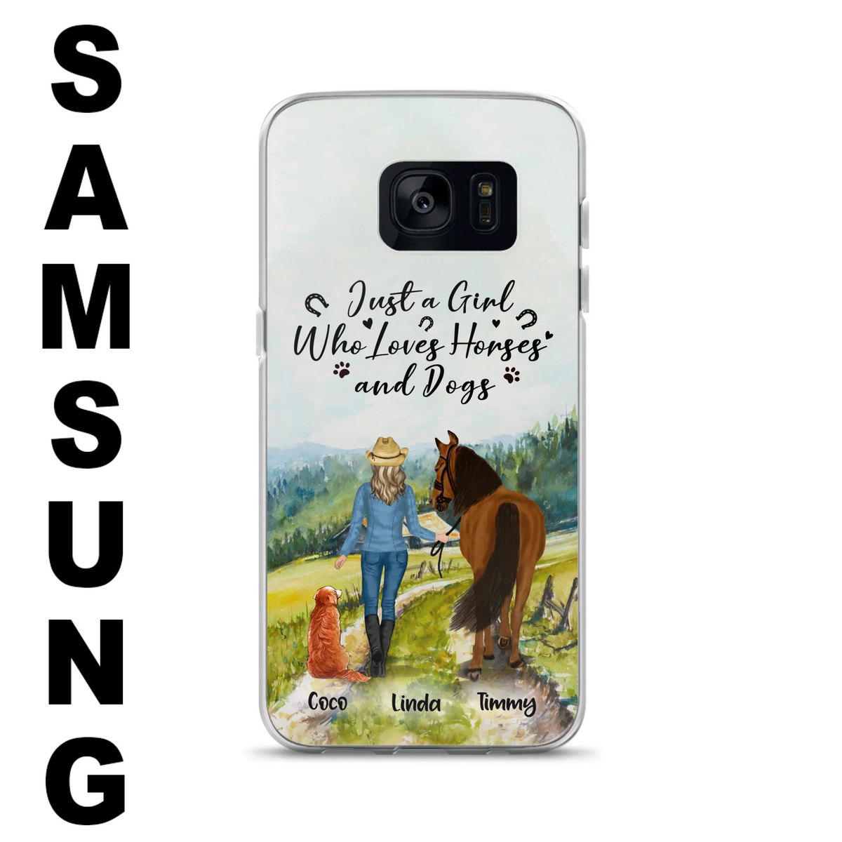 Personalized Horse And Dog Phone Case - Man/Woman/Girl/Boy With Upto 2 Horses And 4 Dogs - Gift For Horse/Dog Lover - Case For iPhone And Samsung