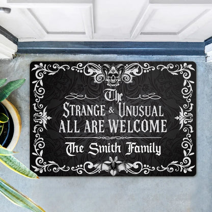Personalized Gothic Doormat - Halloween Gift Idea For Family - The Strange & Unusual All Are Welcome