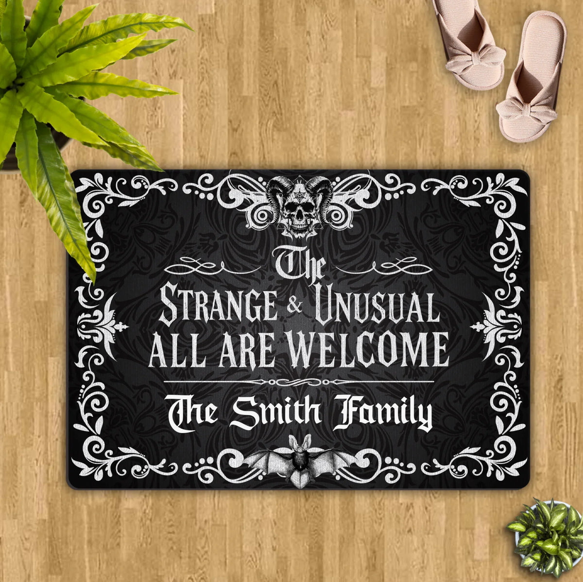 Personalized Gothic Doormat - Halloween Gift Idea For Family - The Strange & Unusual All Are Welcome