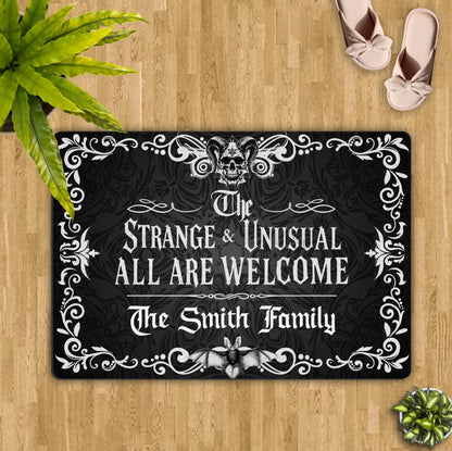Personalized Gothic Doormat - Halloween Gift Idea For Family - The Strange & Unusual All Are Welcome
