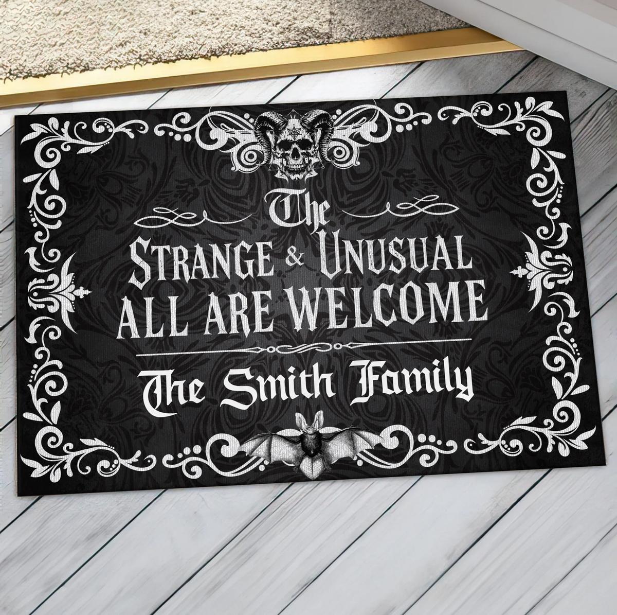 Personalized Gothic Doormat - Halloween Gift Idea For Family - The Strange & Unusual All Are Welcome