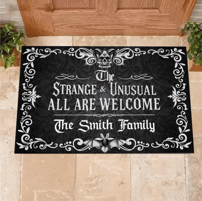 Personalized Gothic Doormat - Halloween Gift Idea For Family - The Strange & Unusual All Are Welcome