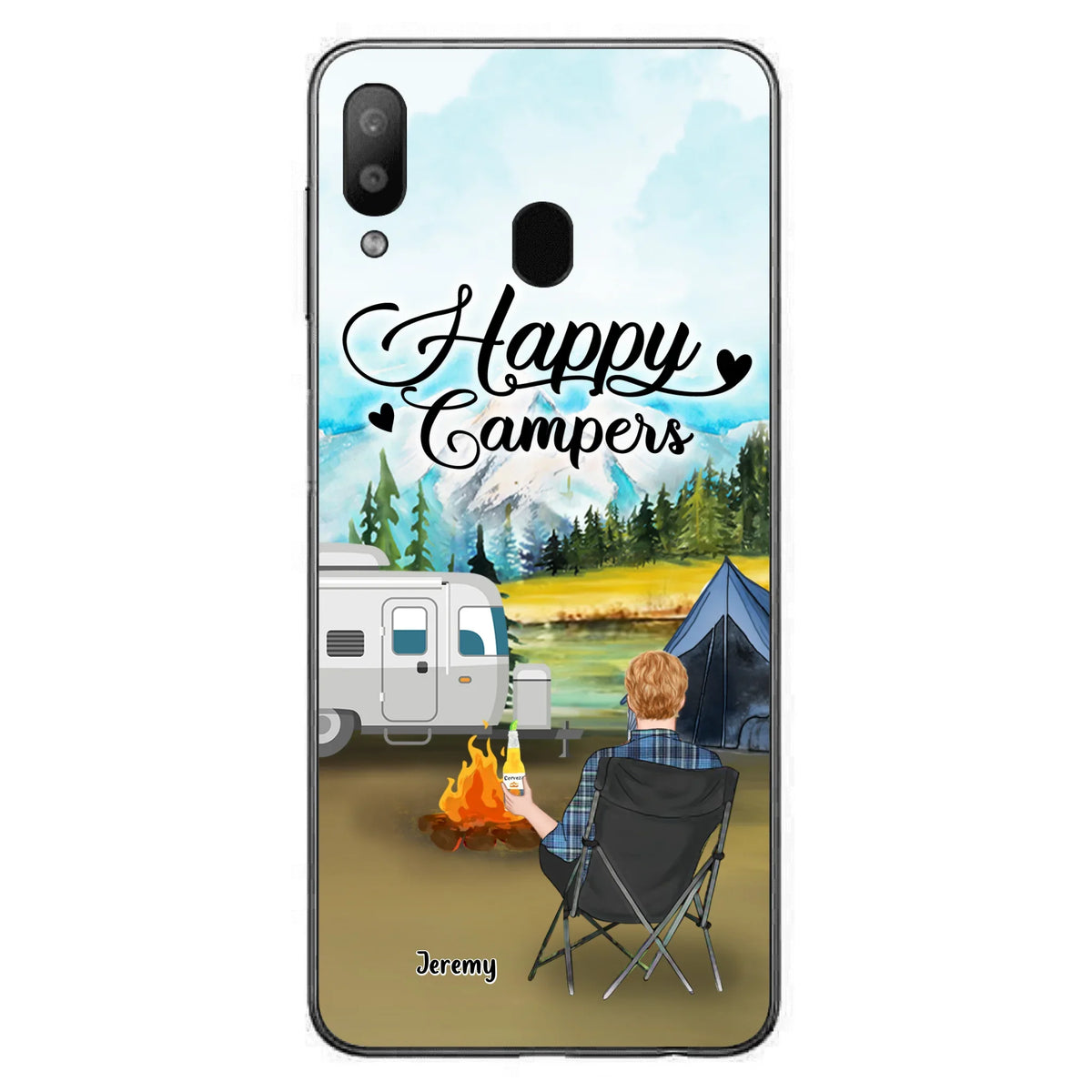 Personalized Camping Phone Case- Single Parent/ Couple With Upto 3 Dogs - Happy Campers - Phone Case For iPhone And Samsung