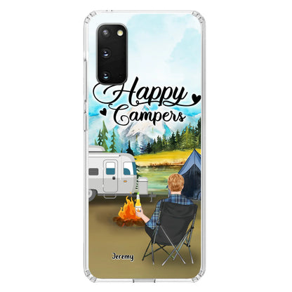 Personalized Camping Phone Case- Single Parent/ Couple With Upto 3 Dogs - Happy Campers - Phone Case For iPhone And Samsung