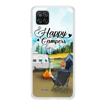 Personalized Camping Phone Case- Single Parent/ Couple With Upto 3 Dogs - Happy Campers - Phone Case For iPhone And Samsung