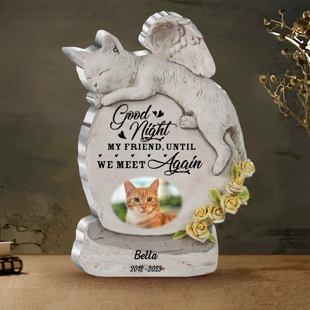 Personalized Memorial Cat Shape Acrylic Plaque - Upload Photo - Memorial Gift Idea For Cat Lover - Good Night My Friend Until We Meet Again