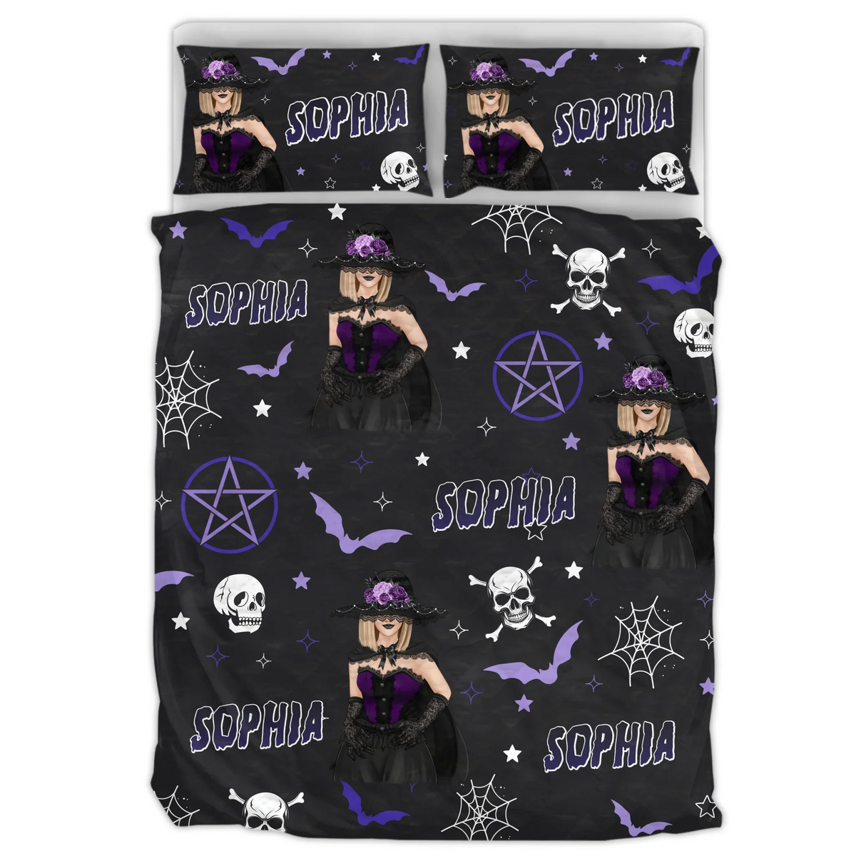 Personalized Gothic Girl Quilt Bed Sets - Halloween Gift Idea For Mom/Sister/Friend