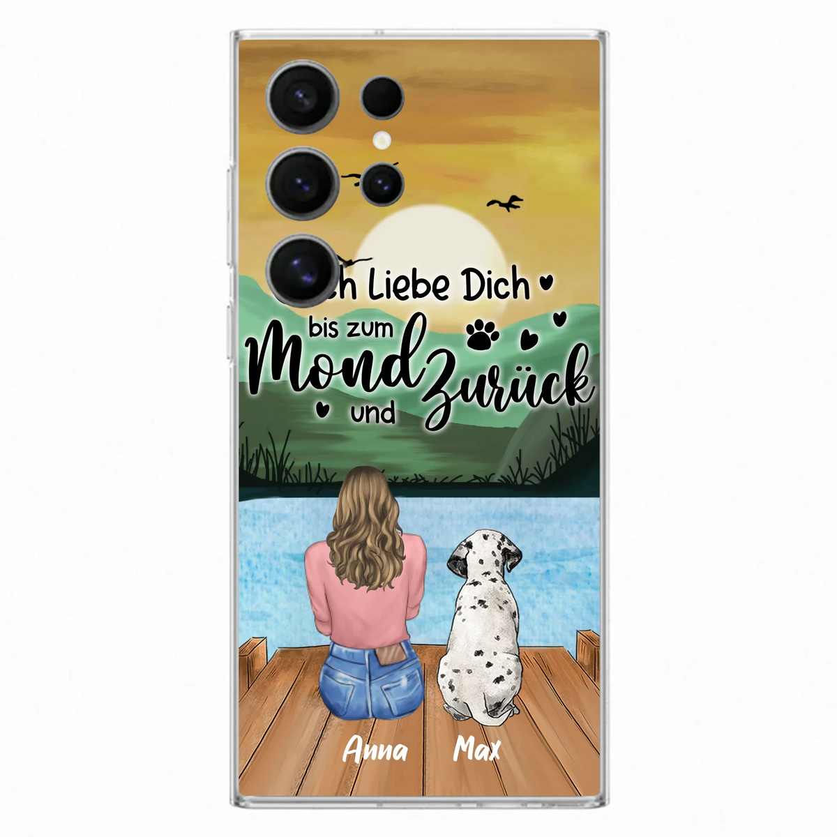 Custom Personalized Dog Mom Phone Case - Gifts For Dog Lover/ Mother's Day With Upto 5 Dogs - Ich Liebe Dich Bis Zum Mond Und Zurück - Case For iPhone And Samsung
