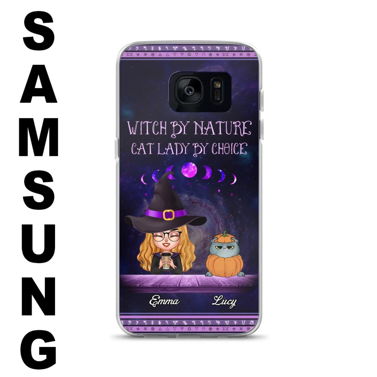 Custom Personalized Witch Phone Case for iPhone/ Samsung - Gift Idea For Halloween/ Pet Lovers with up to 5 Pets - Witch By Nature, Cat Lady By Choice