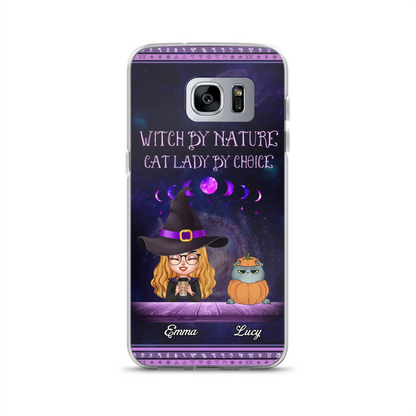Custom Personalized Witch Phone Case for iPhone/ Samsung - Gift Idea For Halloween/ Pet Lovers with up to 5 Pets - Witch By Nature, Cat Lady By Choice