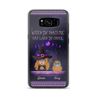 Custom Personalized Witch Phone Case for iPhone/ Samsung - Gift Idea For Halloween/ Pet Lovers with up to 5 Pets - Witch By Nature, Cat Lady By Choice