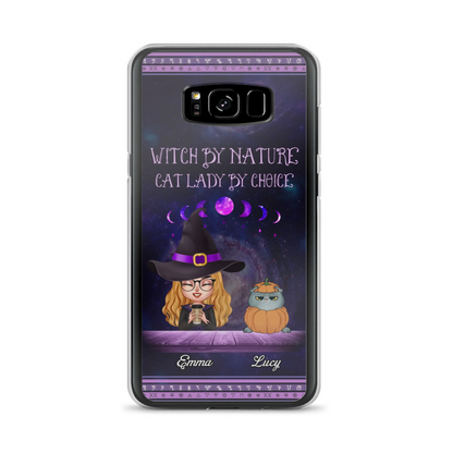 Custom Personalized Witch Phone Case for iPhone/ Samsung - Gift Idea For Halloween/ Pet Lovers with up to 5 Pets - Witch By Nature, Cat Lady By Choice