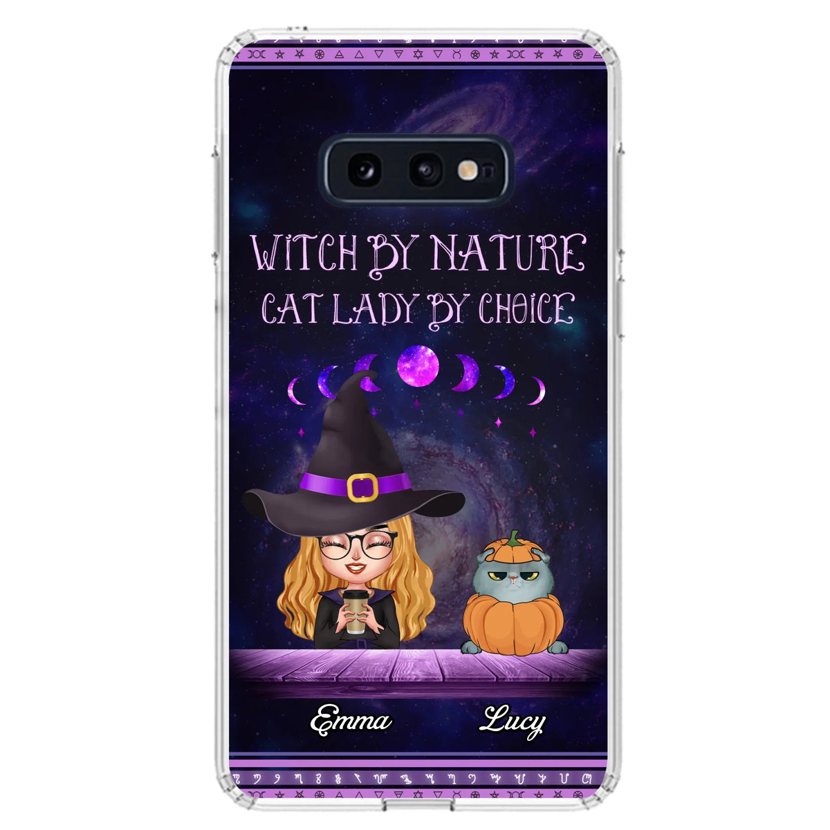 Custom Personalized Witch Phone Case for iPhone/ Samsung - Gift Idea For Halloween/ Pet Lovers with up to 5 Pets - Witch By Nature, Cat Lady By Choice