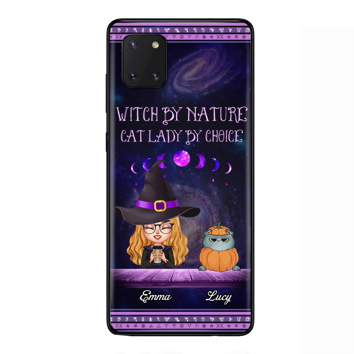 Custom Personalized Witch Phone Case for iPhone/ Samsung - Gift Idea For Halloween/ Pet Lovers with up to 5 Pets - Witch By Nature, Cat Lady By Choice