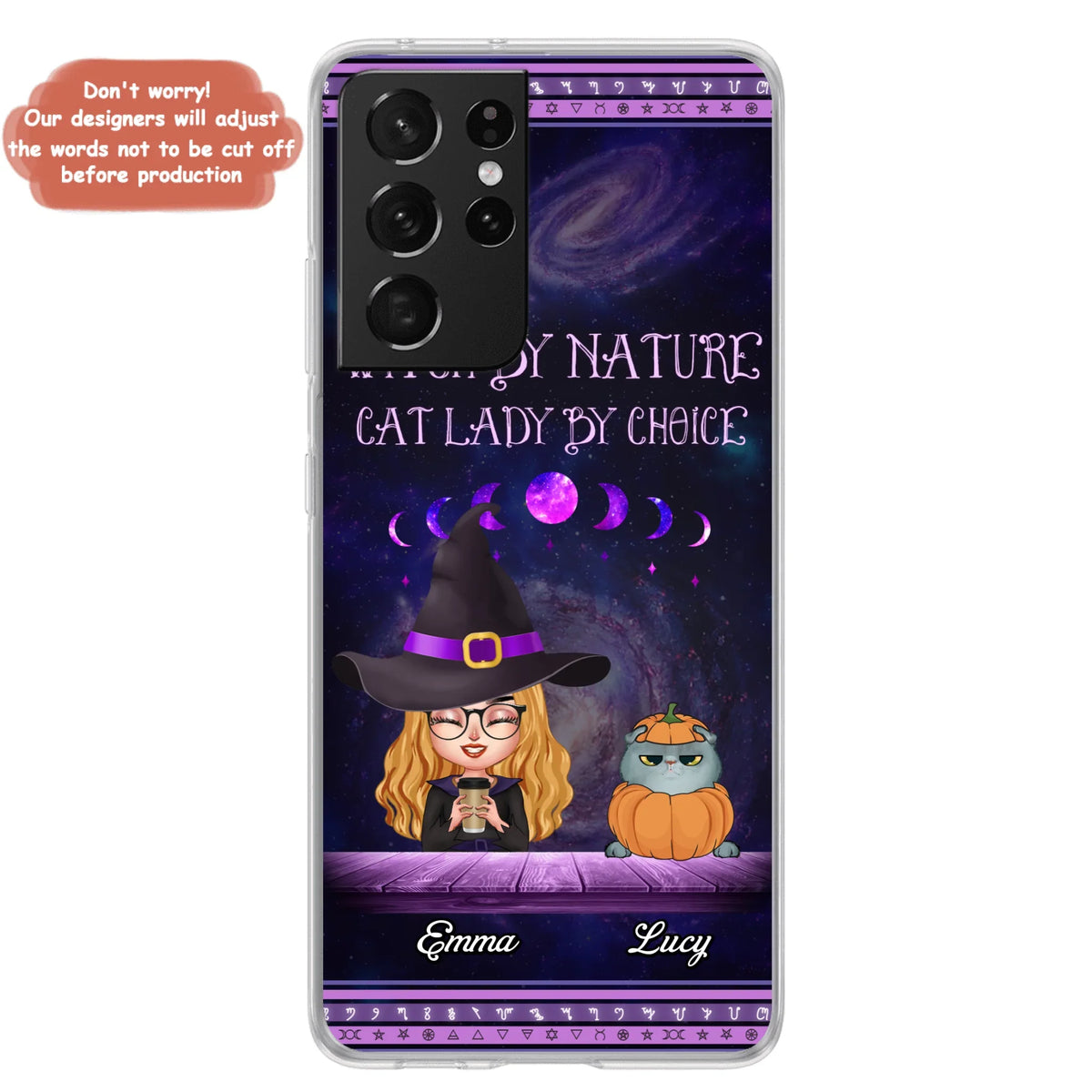 Custom Personalized Witch Phone Case for iPhone/ Samsung - Gift Idea For Halloween/ Pet Lovers with up to 5 Pets - Witch By Nature, Cat Lady By Choice