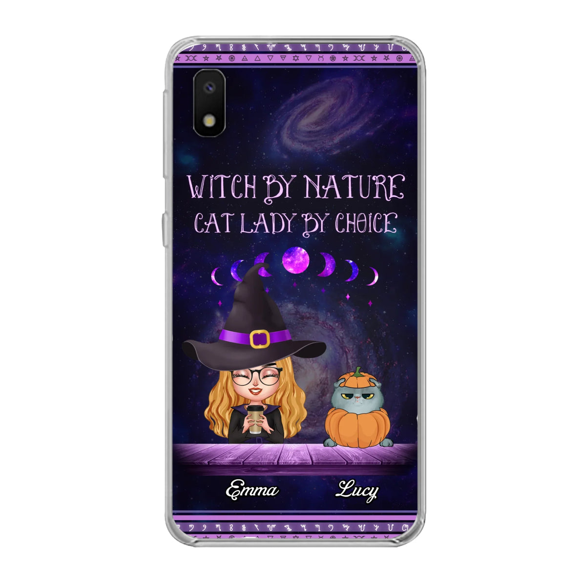 Custom Personalized Witch Phone Case for iPhone/ Samsung - Gift Idea For Halloween/ Pet Lovers with up to 5 Pets - Witch By Nature, Cat Lady By Choice