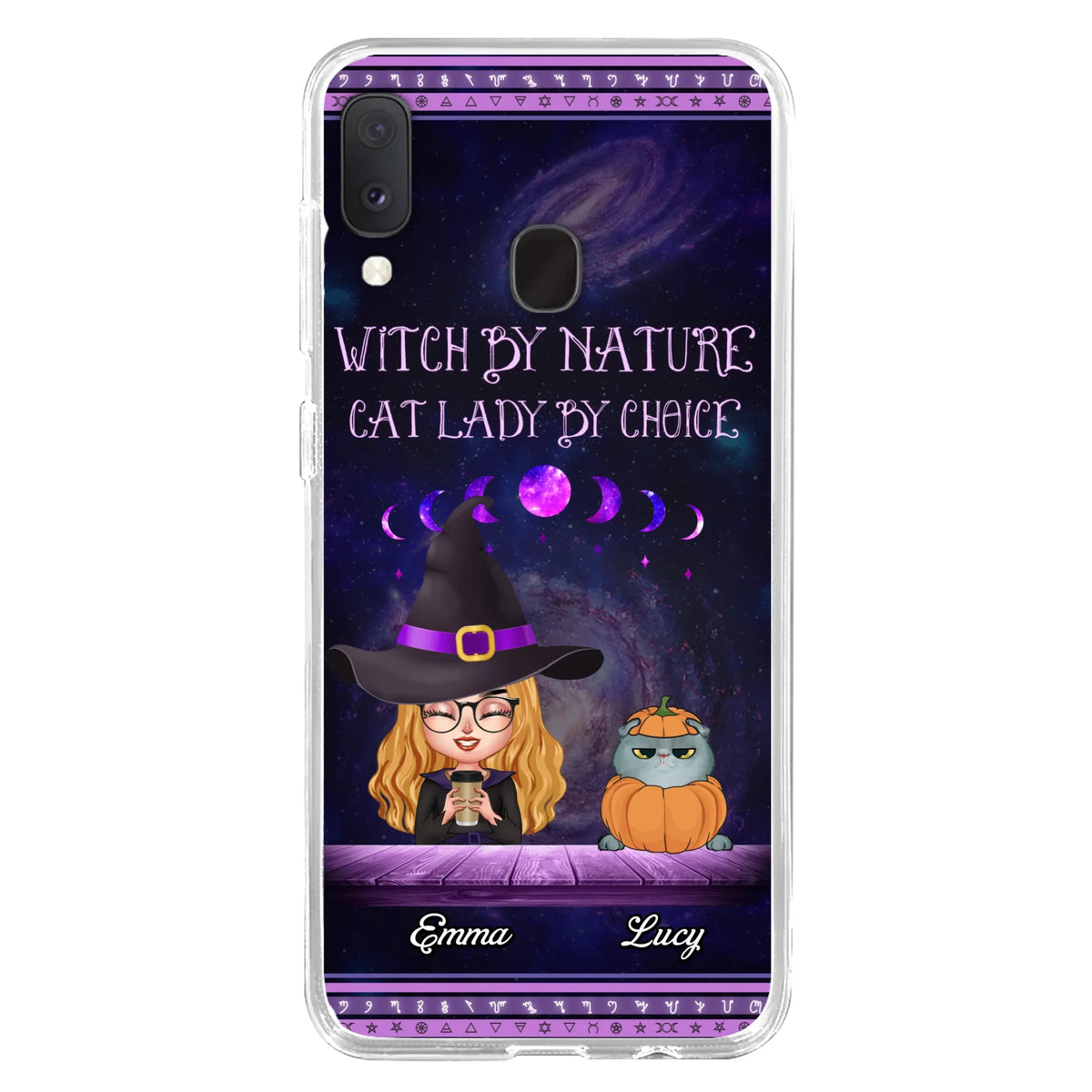 Custom Personalized Witch Phone Case for iPhone/ Samsung - Gift Idea For Halloween/ Pet Lovers with up to 5 Pets - Witch By Nature, Cat Lady By Choice