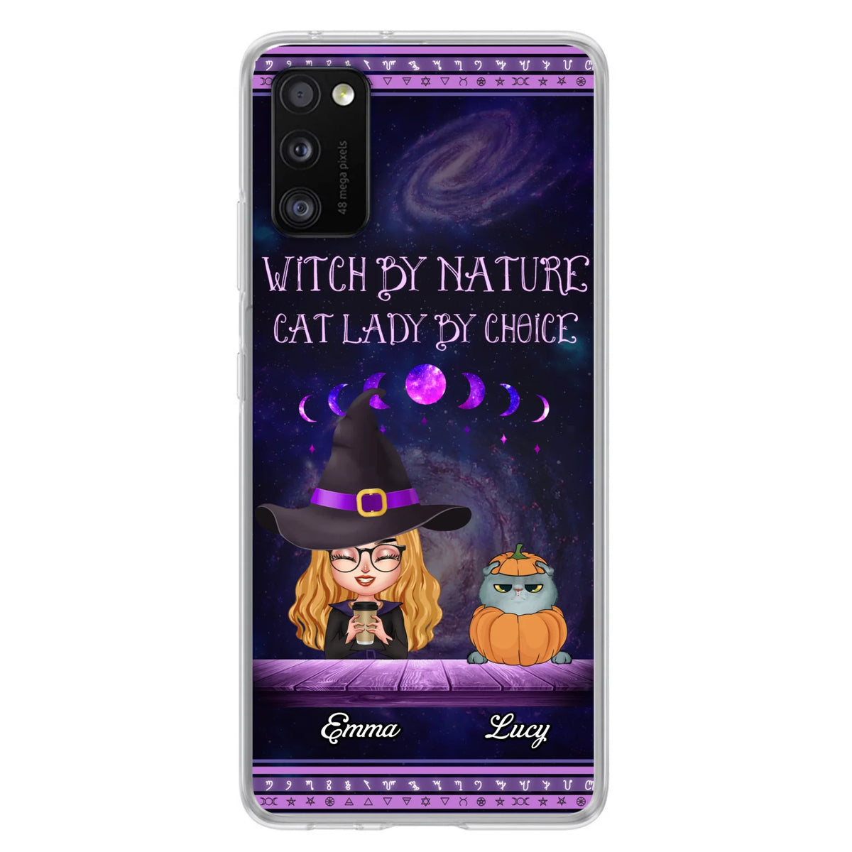 Custom Personalized Witch Phone Case for iPhone/ Samsung - Gift Idea For Halloween/ Pet Lovers with up to 5 Pets - Witch By Nature, Cat Lady By Choice