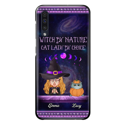 Custom Personalized Witch Phone Case for iPhone/ Samsung - Gift Idea For Halloween/ Pet Lovers with up to 5 Pets - Witch By Nature, Cat Lady By Choice