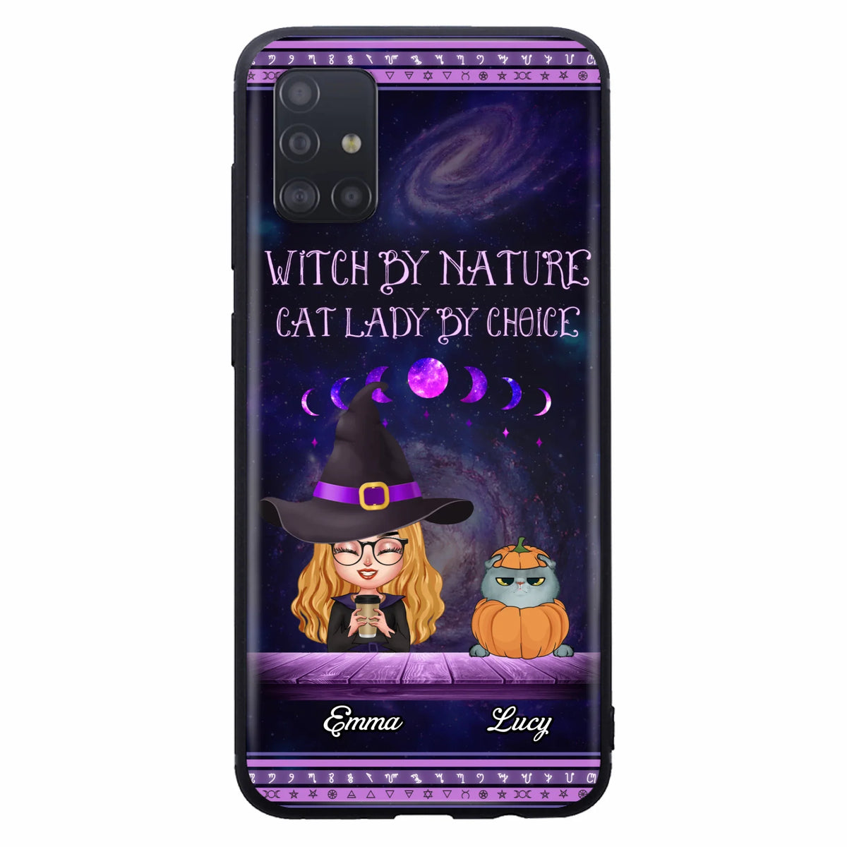 Custom Personalized Witch Phone Case for iPhone/ Samsung - Gift Idea For Halloween/ Pet Lovers with up to 5 Pets - Witch By Nature, Cat Lady By Choice