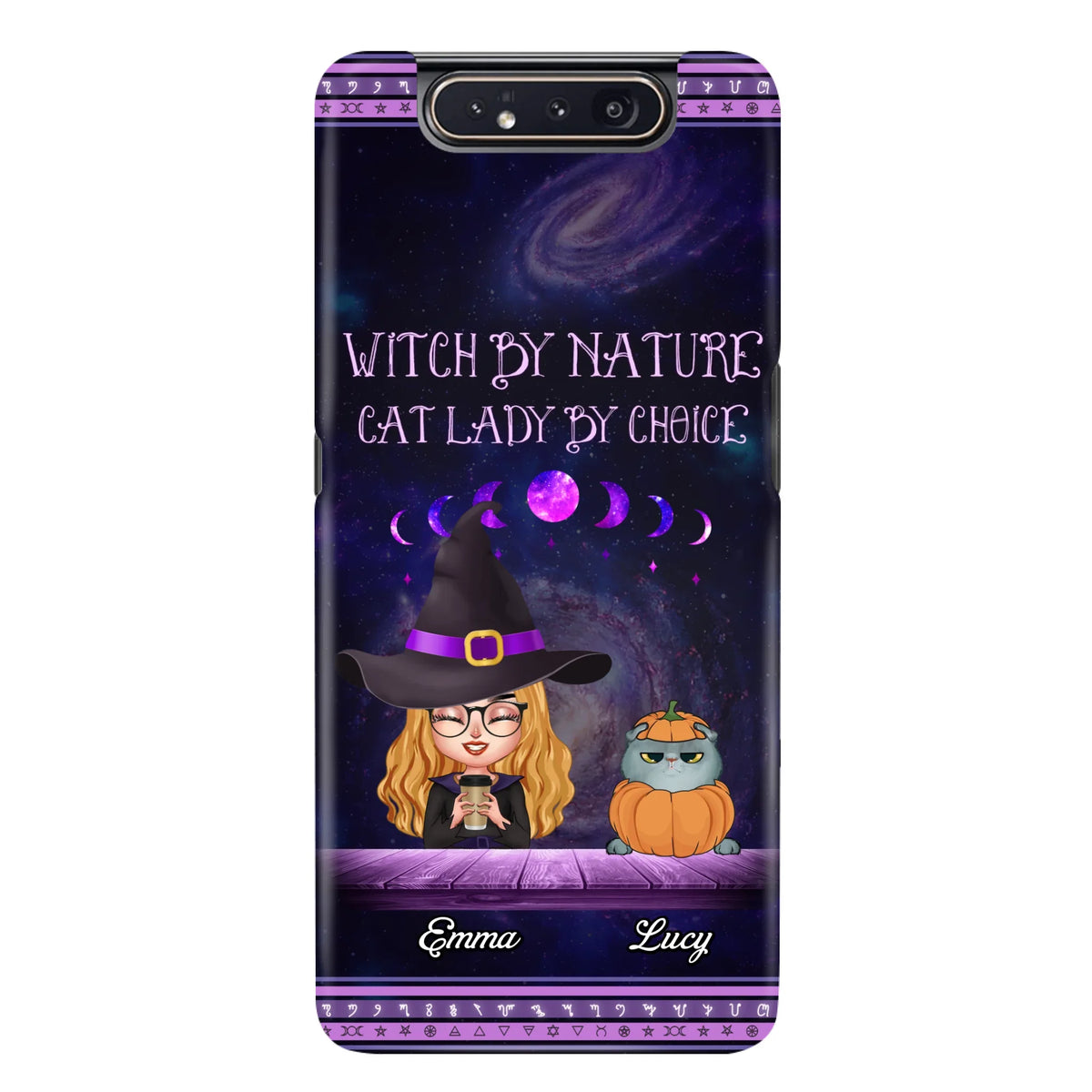 Custom Personalized Witch Phone Case for iPhone/ Samsung - Gift Idea For Halloween/ Pet Lovers with up to 5 Pets - Witch By Nature, Cat Lady By Choice