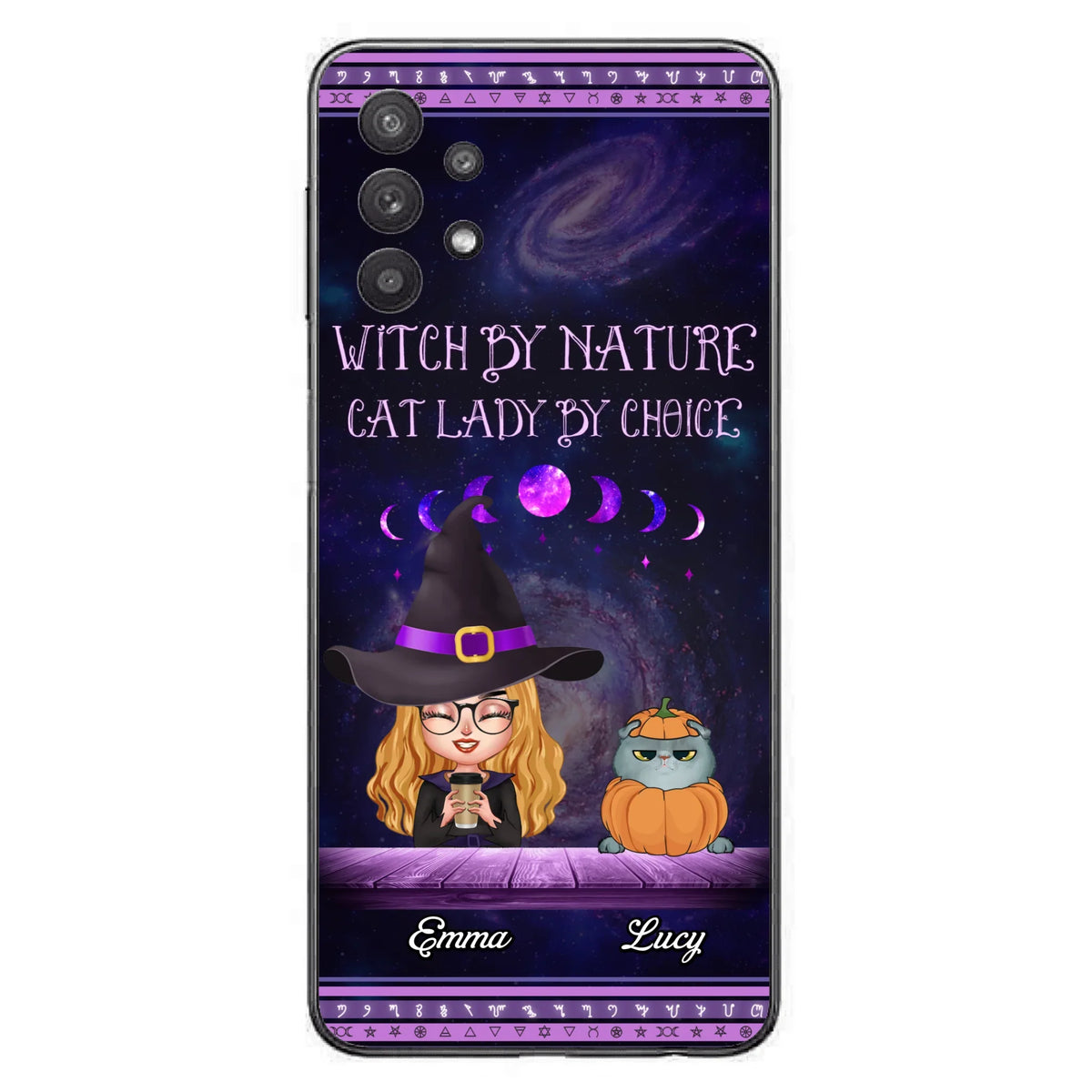 Custom Personalized Witch Phone Case for iPhone/ Samsung - Gift Idea For Halloween/ Pet Lovers with up to 5 Pets - Witch By Nature, Cat Lady By Choice