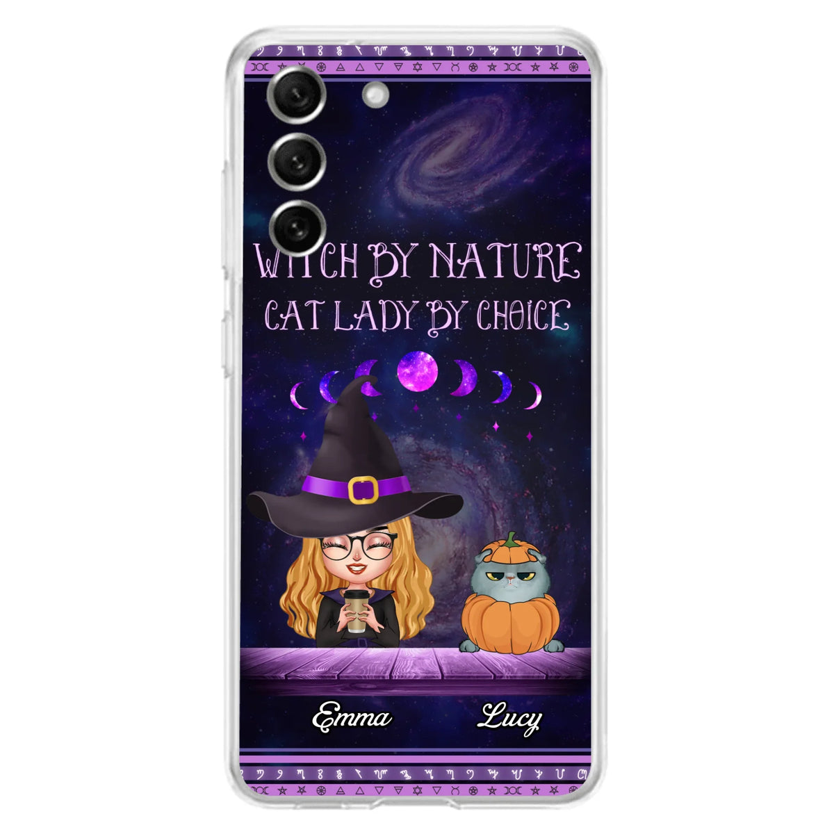 Custom Personalized Witch Phone Case for iPhone/ Samsung - Gift Idea For Halloween/ Pet Lovers with up to 5 Pets - Witch By Nature, Cat Lady By Choice