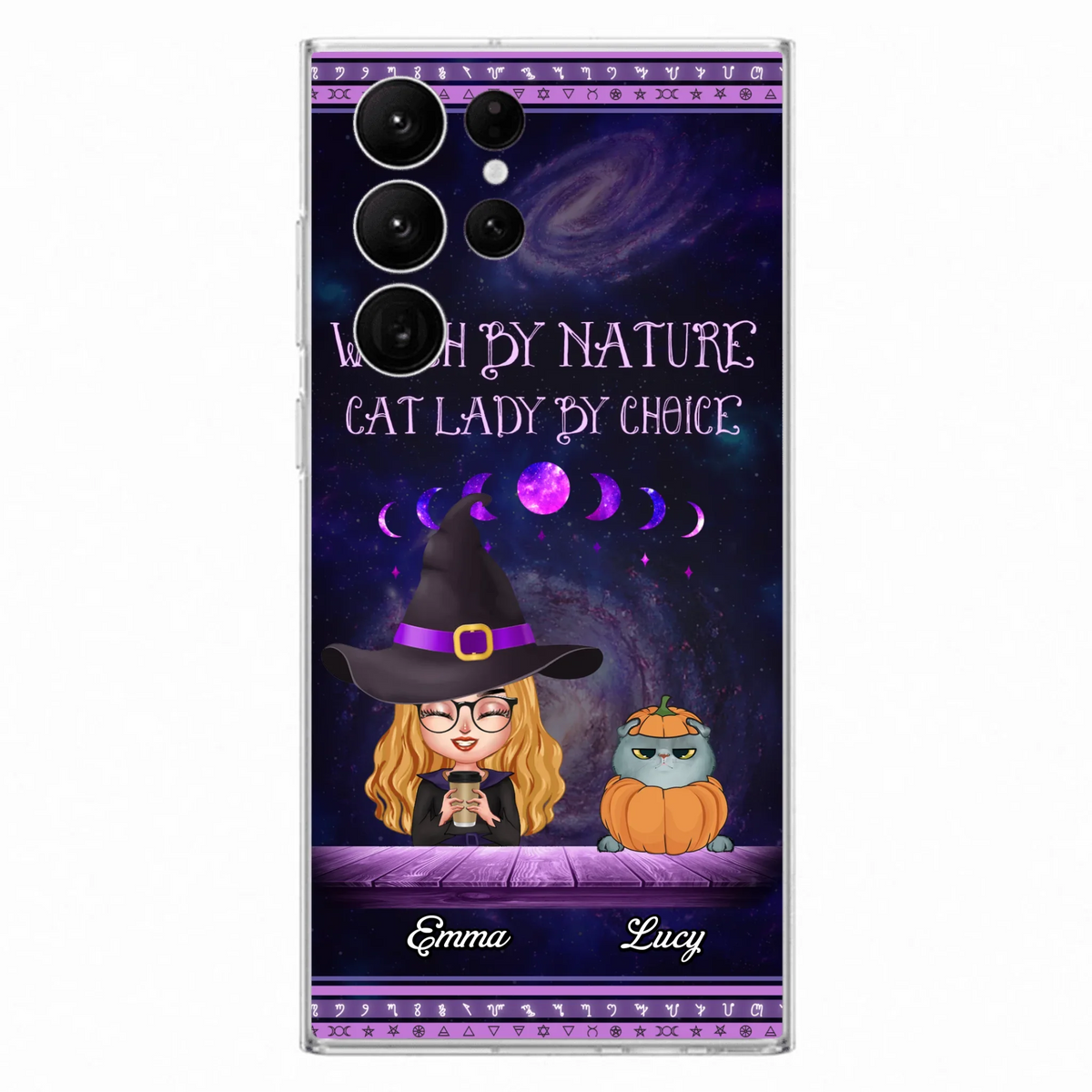Custom Personalized Witch Phone Case for iPhone/ Samsung - Gift Idea For Halloween/ Pet Lovers with up to 5 Pets - Witch By Nature, Cat Lady By Choice