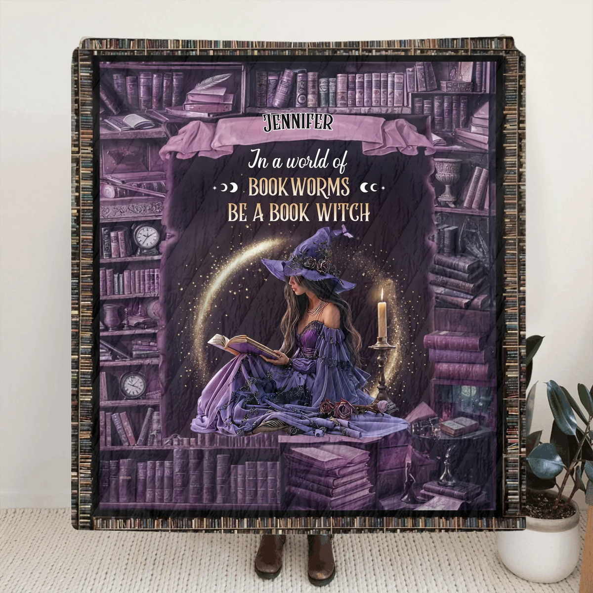 Personalized Book Witch Quilt/Fleece Throw Blanket - Gift Idea For Witch/Book Lover - In A World Of Book Worms Be A Book Witch