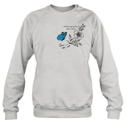 Personalized Memorial Butterfly Shirt/Hoodie - Gift Idea For Loss Of Family Member - A Piece Of My Heart Lives In Heaven