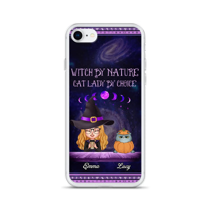 Custom Personalized Witch Phone Case for iPhone/ Samsung - Gift Idea For Halloween/ Pet Lovers with up to 5 Pets - Witch By Nature, Cat Lady By Choice