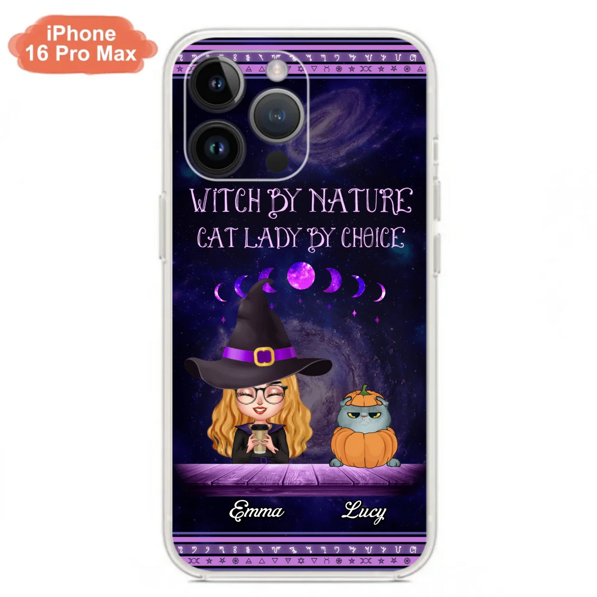 Custom Personalized Witch Phone Case for iPhone/ Samsung - Gift Idea For Halloween/ Pet Lovers with up to 5 Pets - Witch By Nature, Cat Lady By Choice